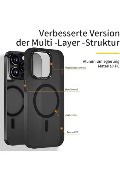 iPhone 14 Pro Max Uyumlu Kılıf Metal Kamera Çıkıntılı Mat Magsafe Sararmaya Dayanıklı Koruyucu Kapak - 7