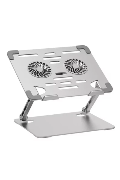 Laptop/Notebook/Macbook Uyumlu Soğutucu Fanlı Katlanabilir Yükseklik Ayarlı Metal Masa Üstü Standı - Resim 2