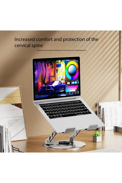 Dönebilen Yüksek Kaliteli Katlanabilir Ayarlanabilir Metal Masa Üstü Tablet Macbook Laptop Standı - Resim 2
