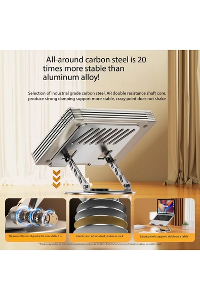 Dönebilen Yüksek Kaliteli Katlanabilir Ayarlanabilir Metal Masa Üstü Tablet Macbook Laptop Standı - Resim 5