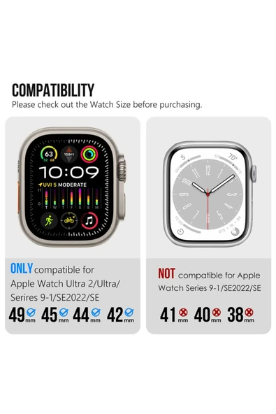 Apple Watch 8 7 6 5 4 3 2 1 42mm/44mm/45mm/49mm Uyumlu Kordon Ayarlanabilir Titanyum Metal Başlıklı - 6