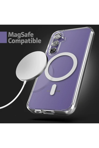 Samsung Galaxy S23 Fe Uyumlu Kılıf Kamera Çıkıntılı Şeffaf Magsafe Kablosuz Şarj Destekli Kapak - 4