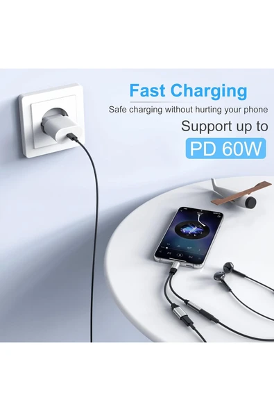 Samsung Xiaomi Uyumlu Type-c Kulaklık Çevirici Şarj Dönüştürücü Örgü Kablo Bluetooth Gerektirmez - 3