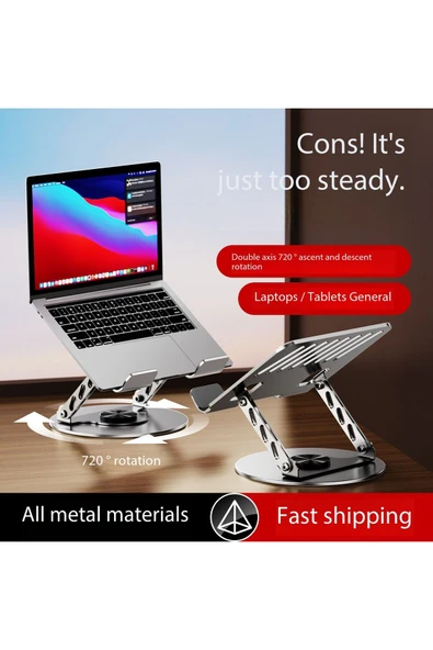 Dönebilen Yüksek Kaliteli Katlanabilir Ayarlanabilir Metal Masa Üstü Tablet Macbook Laptop Standı - Resim 3