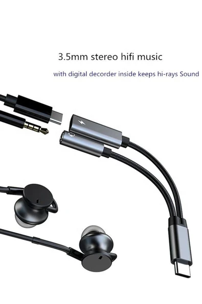 Samsung Xiaomi Uyumlu Type-c Kulaklık Çevirici Şarj Dönüştürücü Örgü Kablo Bluetooth Gerektirmez - 4