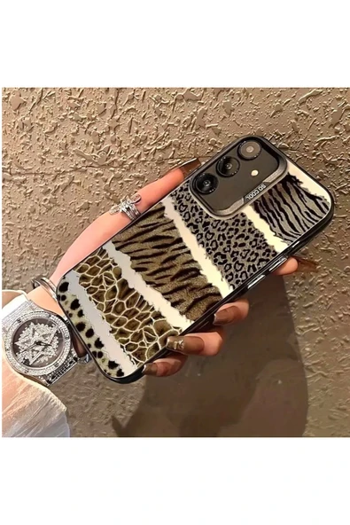 Samsung Galaxy S24 Plus/s25 Plus Uyumlu Kılıf Leopar Desenli Kahverengi Çizgili Metalik Tuşlu Kapak - 5