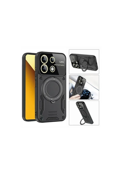 Xiaomi Redmi Note 14 Pro Plus Uyumlu Kılıf Magsafe Dikey Ve Yatay Stand Siyah Tank Kapak - 4