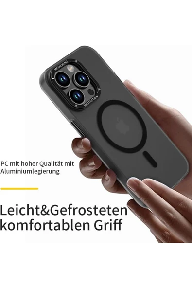 iPhone 14 Pro Max Uyumlu Kılıf Metal Kamera Çıkıntılı Mat Magsafe Sararmaya Dayanıklı Koruyucu Kapak - 3