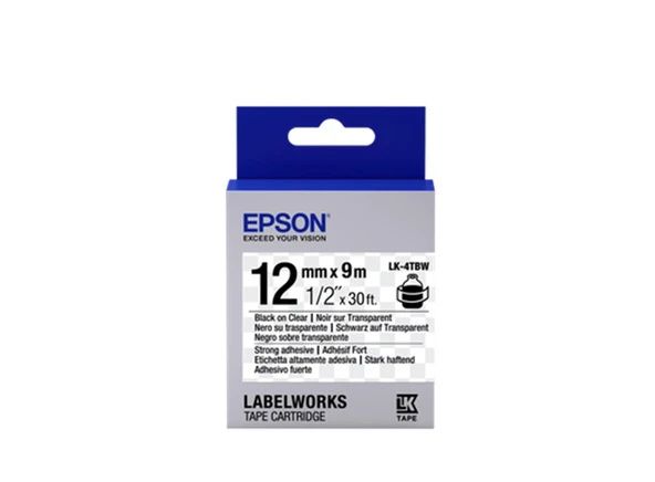 Epson LK-4TBW Güçlü Yapışkanlı Şeffaf Üzeri Siyah 12mm 9Metre Etiket ürün görseli