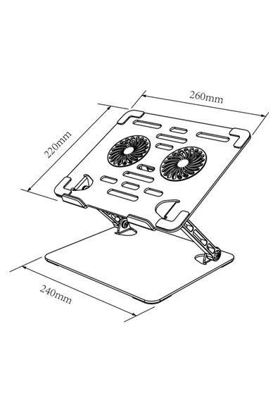 Laptop/Notebook/Macbook Uyumlu Soğutucu Fanlı Katlanabilir Yükseklik Ayarlı Metal Masa Üstü Standı - Resim 4