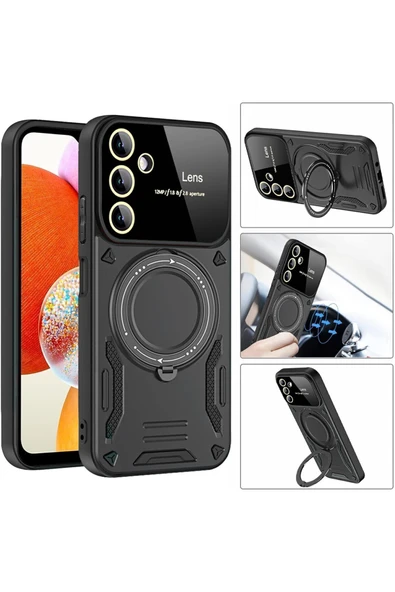 Xiaomi Redmi Note 14 Pro Plus Uyumlu Kılıf Magsafe Dikey Ve Yatay Stand Siyah Tank Kapak - 8