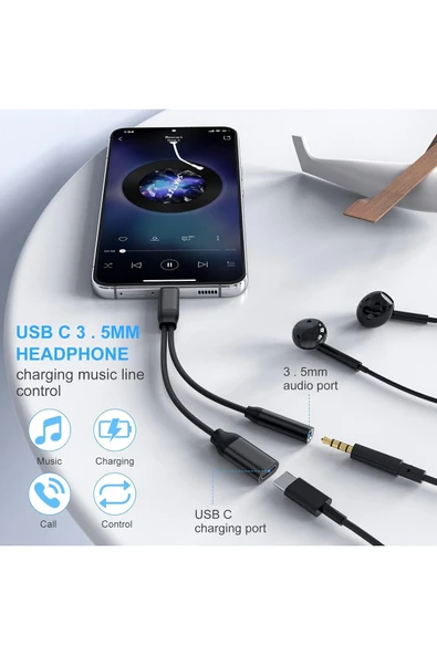 Samsung Xiaomi Uyumlu Type-C Jack Kulaklık Çevirici Dönüştürücü Örgü Kablo Bluetooth Gerektirmez - 3