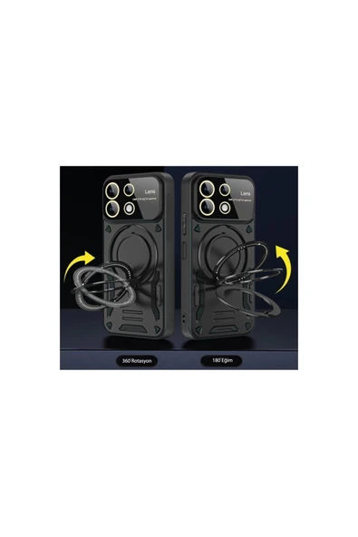 Xiaomi Redmi Note 14 Pro Plus Uyumlu Kılıf Magsafe Dikey Ve Yatay Stand Siyah Tank Kapak - 2