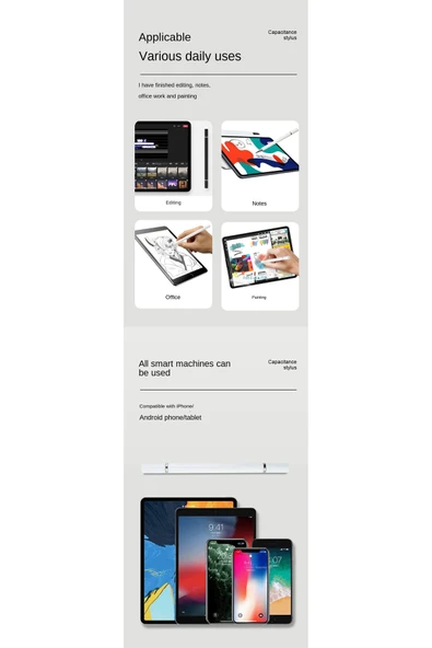 iPhone iPad Uyumlu Dokunmatik Kalem Telefon - Tablet ve Tüm Dokunmatik Cihazlar için Uygun Kalem - Resim 8