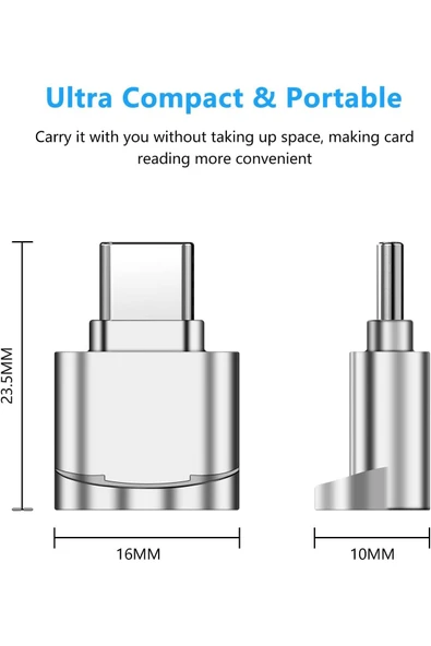 Type-C To Micro SD/TF Card Reader iPhone/Samsung/Xiaomi/Macbook/iPad/Tablet/PC Uyumlu Metal Çevirici - 7