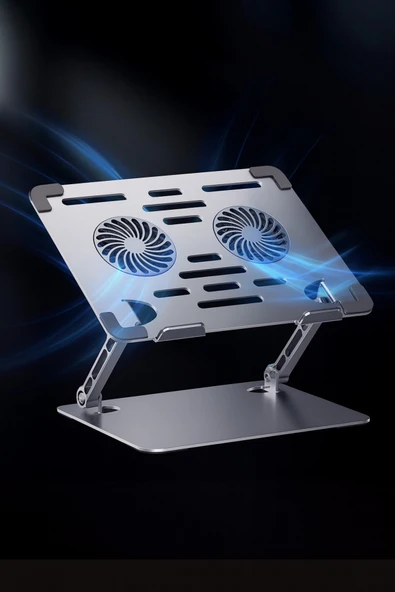 Laptop/Notebook/Macbook Uyumlu Soğutucu Fanlı Katlanabilir Yükseklik Ayarlı Metal Masa Üstü Standı ürün görseli
