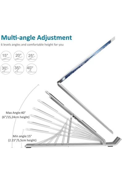 Kademeli Ayarlanabilir Metal Laptop Standı Macbook/notebook Katlanabilir Hafif Kaymaz Tablet Tutucu - Resim 5