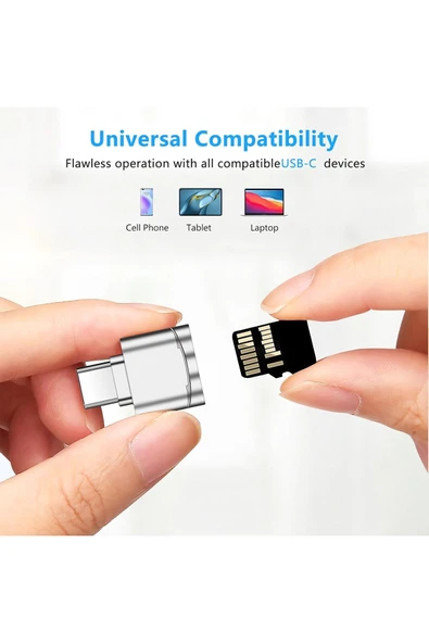 Type-C To Micro SD/TF Card Reader iPhone/Samsung/Xiaomi/Macbook/iPad/Tablet/PC Uyumlu Metal Çevirici - 5