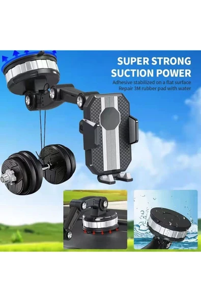 Araç içi Telefon Tutucu Ayarlanabilir Uzayabilen 360 Dönebilen Vantuzlu Cam ve Torpido için Uygun - 6