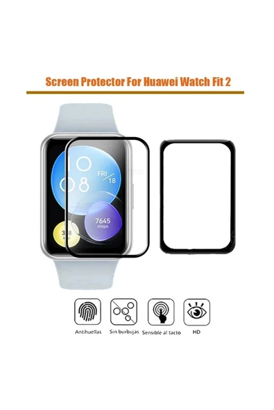 Huawei Watch Fit 2 Uyumlu Tam Kaplayan Darbelere Karşı Dayanıklı Kırılmaz Cam Nano Ekran Koruyucu - Resim 2