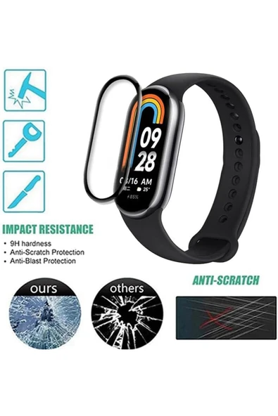 Xiaomi Mi Band 8 Uyumlu Tam Kaplayan Darbelere Karşı Dayanıklı Kırılmaz Cam Nano Ekran Koruyucu - Resim 4