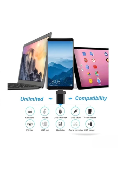 Type-C To USB 3.0 + Type-C OTG & Şarj Dönüştürücü –2 in 1 Çoklu Kullanım Metal Mini Çevirici Adaptör - 7