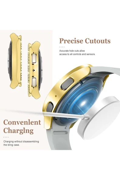 Samsung Galaxy Watch 4/5/6/7 44mm Uyumlu Kılıf Ekran ve Kasa Koruyucu Parlak Taşlı Kasa Koruma Guard - 4