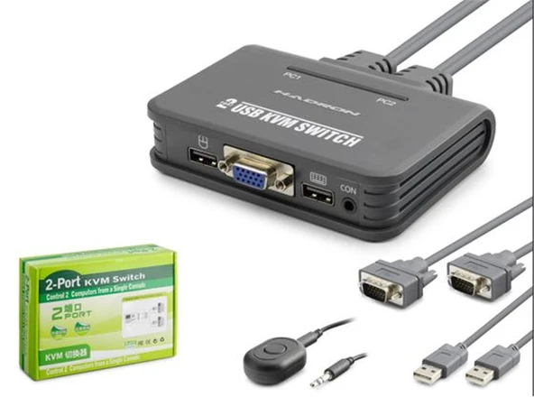 Hadron Hdx1362 Vga Usb Kwm Switch 2Giriş 1Çıkış Kablolu Siyah ürün görseli