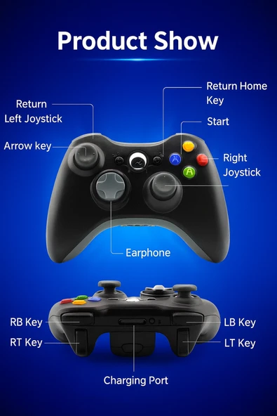 PS3/PC/Android/X-Box Uyumlu JoyStick Kablosuz Oyun Kolu Yüksek Kalite Wireless Titreşimli Kumanda - 6