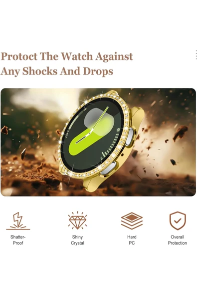 Samsung Galaxy Watch 4/5/6/7 44mm Uyumlu Kılıf Ekran ve Kasa Koruyucu Parlak Taşlı Kasa Koruma Guard - 3