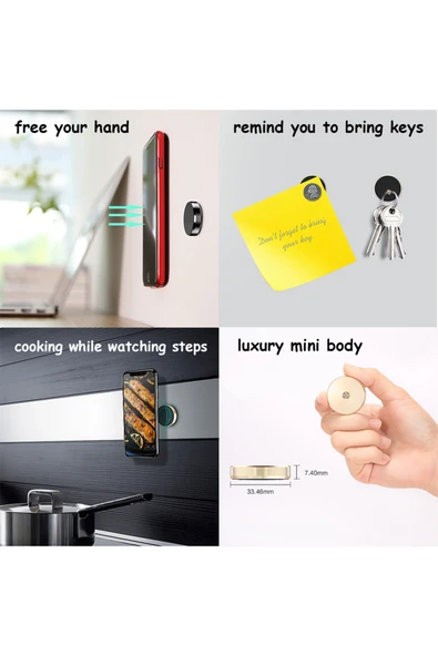 Çok Amaçlı Mıknatıslı Telefon Tutucu Araç İçi Masaüstü Duvar Tipi Kenarları Metal Mini Manyetik - 5