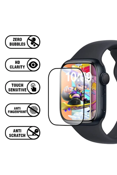 Apple Watch 8 7 45mm Uyumlu Watch Ekran Koruyucu Darbelere Dayanıklı Tam Kaplayan Esnek Nano Cam - Resim 3