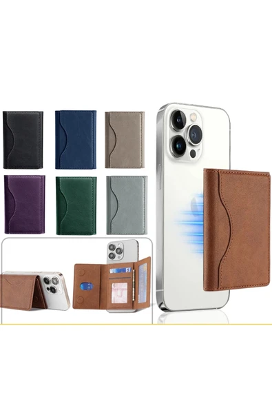 iPhone 12/13/14/15 Plus/16 Pro Max Galaxy S20/S21/S22/S23 Fe/S24 Ultra Magsafe Cüzdan Kartlıklı Deri - 6