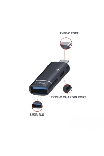 Type-C To USB 3.0 + Type-C OTG & Şarj Dönüştürücü –2 in 1 Çoklu Kullanım Metal Mini Çevirici Adaptör - 3