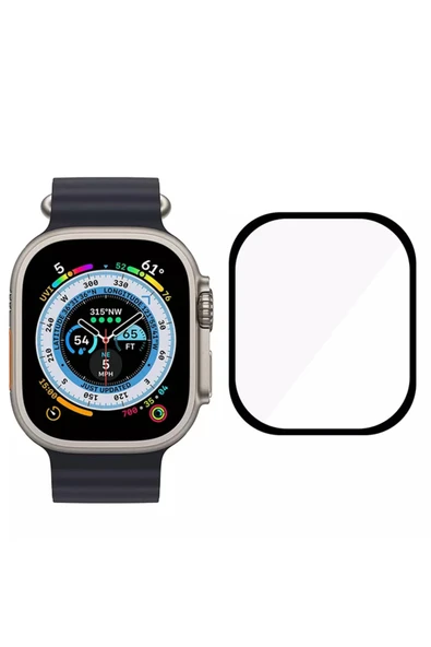 Apple Watch 8 Ultra 49mm Uyumlu Watch Ekran Koruyucu Darbelere Dayanıklı Tam Kaplayn Esnek Nano Cam - Resim 3