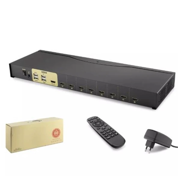 Hadron Hdx1378 8 Port Hdmi Kvm Switch  Siyah IR uzaktan kumanda ürün görseli