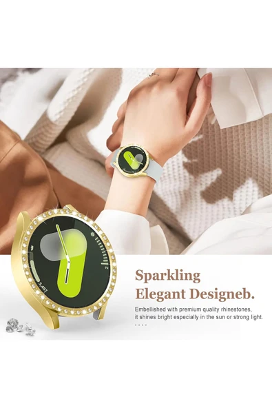 Samsung Galaxy Watch 4/5/6/7 44mm Uyumlu Kılıf Ekran ve Kasa Koruyucu Parlak Taşlı Kasa Koruma Guard - 2