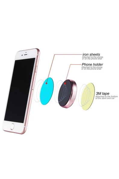 Çok Amaçlı Mıknatıslı Telefon Tutucu Araç İçi Masaüstü Duvar Tipi Kenarları Metal Mini Manyetik - 8
