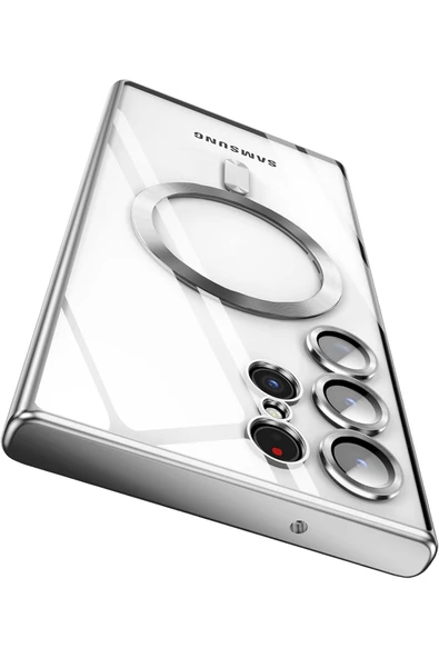 Samsung Galaxy S23 Uyumlu Kılıf 3D Kamera Lens Korumalı Magsafe Kenarı Renkli Şeffaf Kapak