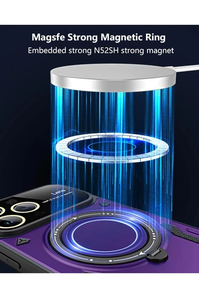 iPhone 15 Pro Uyumlu Kılıf Magsafe Standlı Kamera Lens Korumalı Darbelere Dayanklı Renkli Tank Kapak - 5