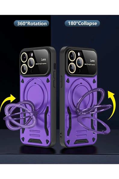 iPhone 15 Pro Uyumlu Kılıf Magsafe Standlı Kamera Lens Korumalı Darbelere Dayanklı Renkli Tank Kapak - 2