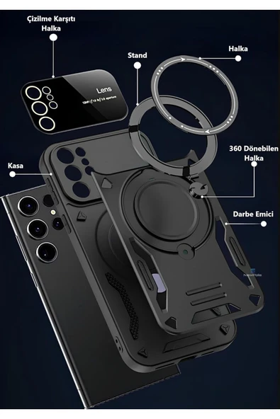 Samsung Galaxy A36 Uyumlu Kılıf Magsafe Standlı Kamera Lens Korumalı Dayanıklı Renkli Tank Kapak - 2