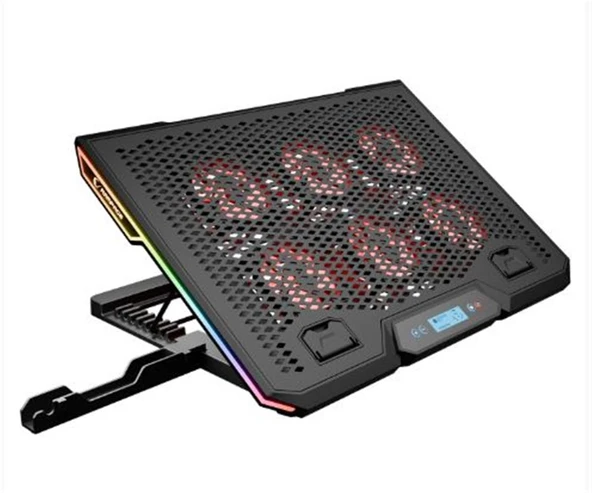 Rampage Blizzard R7 RGB Işıklı 6 Fanlı LCD Ekranlı 2 Usb Soketli 13-15.6 Notebook Soğutucu Stand - Resim 2