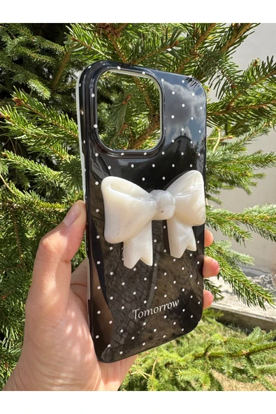 iPhone 14 Pro Max Uyumlu Kılıf Simli Parlak Fiyonk Desenli Silikon Kamera Çevresi Koruyucu Kapak - 2