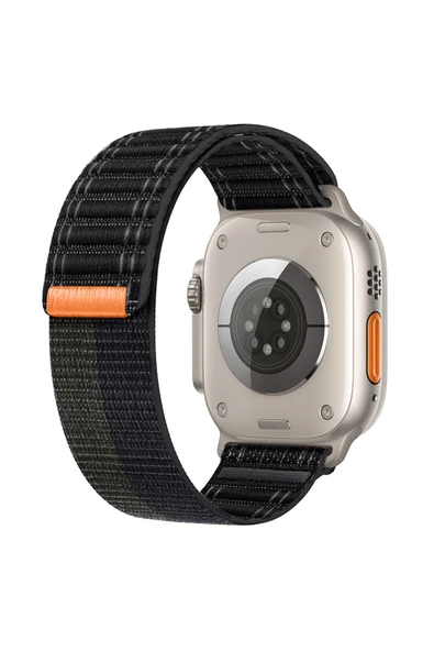 Apple Watch 44mm/45mm/46mm/49mm Uyumlu Kordon Bakla Bölmeli Dizayn Hasır Cırt Dokuma Kumaş Kordon