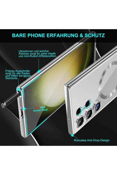 Samsung Galaxy S23 Uyumlu Kılıf 3D Kamera Lens Korumalı Magsafe Kenarı Renkli Şeffaf Kapak - 4