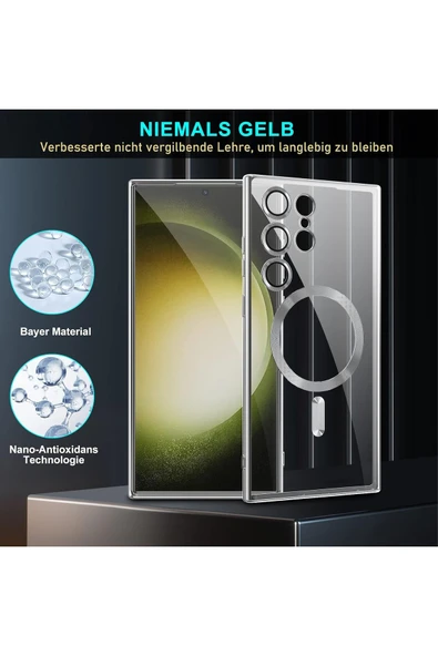 Samsung Galaxy S23 Uyumlu Kılıf 3D Kamera Lens Korumalı Magsafe Kenarı Renkli Şeffaf Kapak - 3