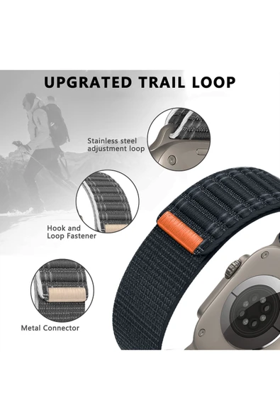 Apple Watch 44mm/45mm/46mm/49mm Uyumlu Kordon Bakla Bölmeli Dizayn Hasır Cırt Dokuma Kumaş Kordon - 2