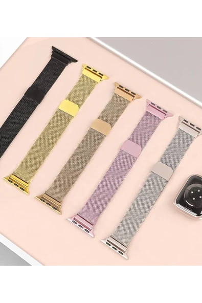Apple Watch 9 8 7 6 5 4 3 2 Se 42mm/44mm/45mm/49mm Uyumlu Kordon Mıknatıslı Ayarlanabilir Metal - 2