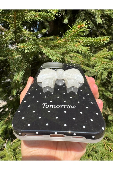 iPhone 14 Pro Max Uyumlu Kılıf Simli Parlak Fiyonk Desenli Silikon Kamera Çevresi Koruyucu Kapak - 4